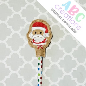 Christmas Santa Claus Pencil Topper, School, Pencils, In The Hoop Machine Designs, ITH, Digital File, Embroidery Design