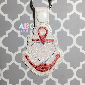 Anchor Heart Snap Tab, Ring,  Key Chain, Key Fob, Snap Tab, ITH, Digital File, Embroidery Design