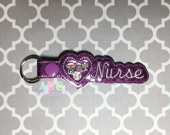 Nurse Charm Holder Key Chain, Charm Holder Snap Tab, Charm Holder, Key Chain, Key Fob, Snap Tab, ITH, Digital File, Embroidery Design