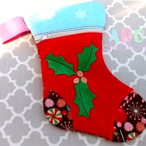 Mistletoe Lined Zipper Stocking, Christmas Stocking, Zipper Bag Embroidery Zipper Bag, ITH, Digital File, Embroidery Design image 7