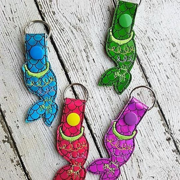 Mermaid Tail Snap Tab, Merman Tail, Mythical, Key Chain, Change Holder, Key Chain, Key Fob, Snap Tab, ITH, Digital File, Embroidery Design