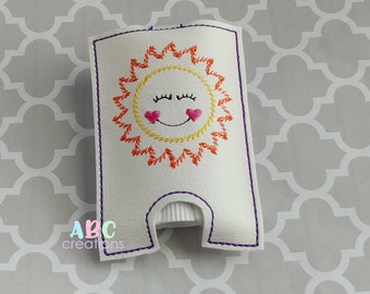 Sun Sunscreen Sunblock  Holder Snap Tab, Key Chain, Key Fob, Snap Tab, ITH, Digital File, Embroidery Design