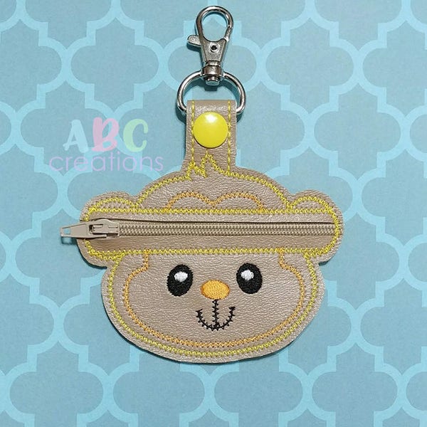 Monkey Zipper Pouch Snap Tab, Coin Key Chain, Change Holder, Key Chain, Key Fob, Snap Tab, ITH, Digital File, Embroidery Design
