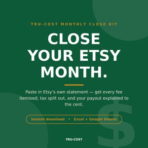 Etsy Seller Bookkeeping Spreadsheet | Monthly Close, Fee Breakdown, Payout Check and Schedule C Tax Pack for Etsy Sellers