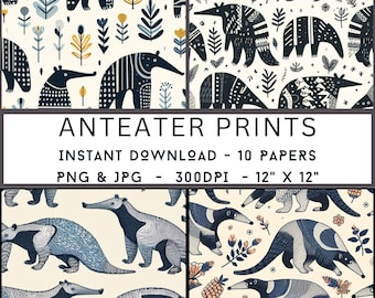 Scandinavian-Inspired Anteaters Digital Print: Whimsical Nordic Charm Meets Playful Wildlife - 10 Different Patterns