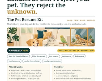 Pet Resume Template for Rental Application | Dog Resume, Cat Resume, Bird & Reptile Pet Profile for Landlord, Rent With Pets