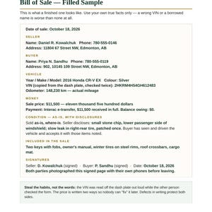 Bill of Sale Template | Printable Vehicle Bill of Sale, Car Bill of Sale As-Is, Fillable PDF, ATV Trailer Motorcycle, Private Sale, VIN image 4