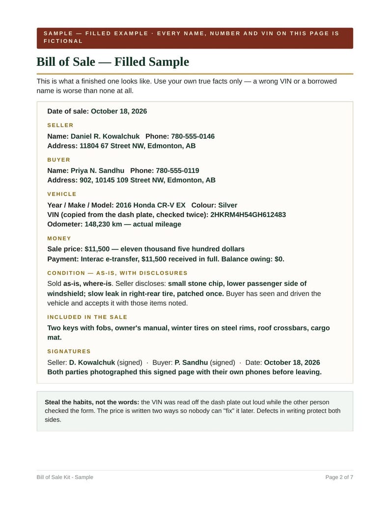 Bill of Sale Template | Printable Vehicle Bill of Sale, Car Bill of Sale As-Is, Fillable PDF, ATV Trailer Motorcycle, Private Sale, VIN image 4