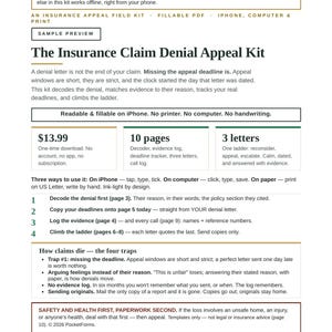 Insurance Appeal Letter Kit | Appeal a Denied Insurance Claim, Claim Denial Appeal Letters, Evidence + Deadline Tracker, Fillable PDF