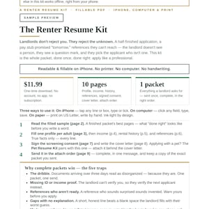 Renter Resume Kit | Rental Application Packet, Tenant Application Template, Tenant Profile, Renter Profile + References, Printable imagen 1