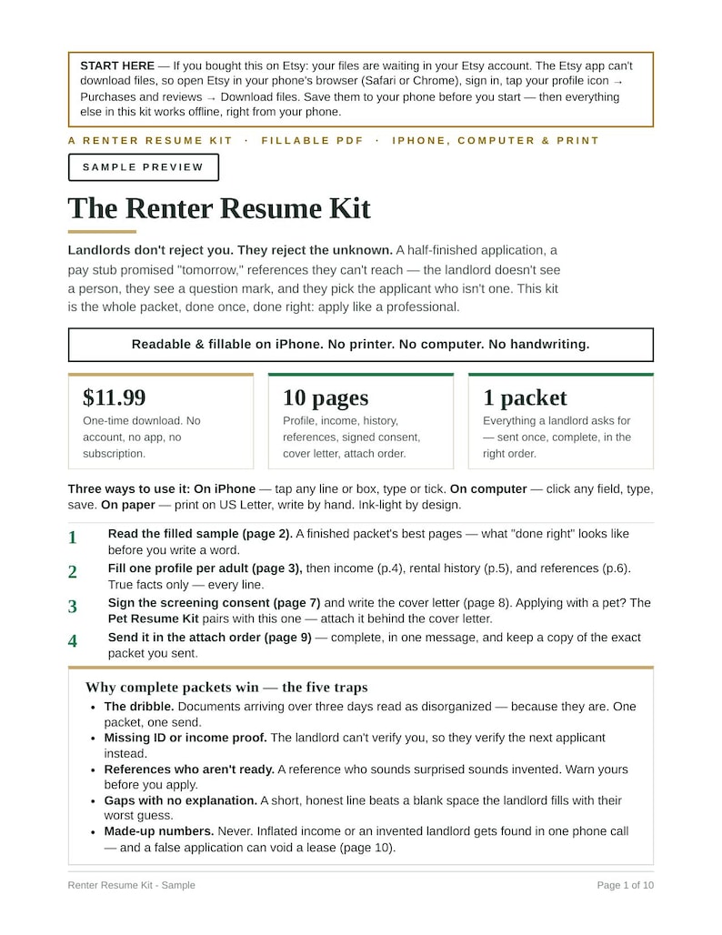 Renter Resume Kit | Rental Application Packet, Tenant Application Template, Tenant Profile, Renter Profile + References, Printable imagen 1