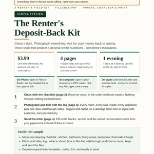 Move Out Checklist for Renters | Security Deposit Return Letter, Get Your Deposit Back, End of Lease Cleaning Checklist, Photo Log image 1