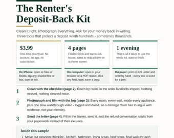 Move Out Checklist for Renters | Security Deposit Return Letter, Get Your Deposit Back, End of Lease Cleaning Checklist, Photo Log