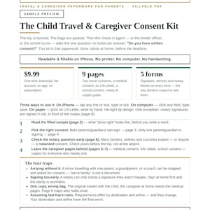 Child Travel Consent Kit | Minor Travel Consent Letter, Permission Letter to Travel With Child, Caregiver Medical Consent, Notary Ready