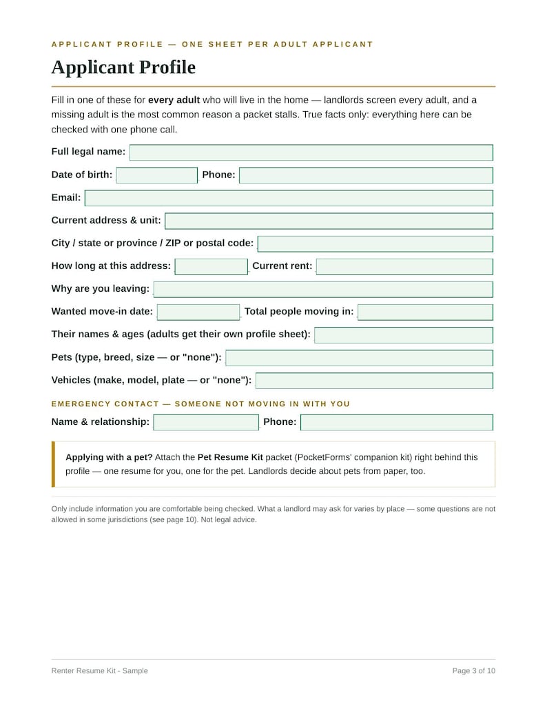 Renter Resume Kit | Rental Application Packet, Tenant Application Template, Tenant Profile, Renter Profile + References, Printable imagen 3