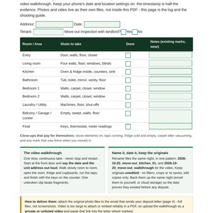 Move Out Checklist for Renters | Security Deposit Return Letter, Get Your Deposit Back, End of Lease Cleaning Checklist, Photo Log image 4