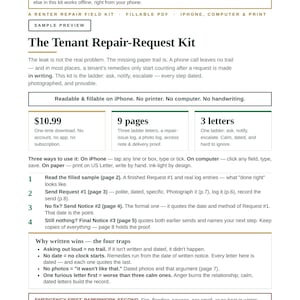 Tenant Repair Request Kit | Repair Request Letter to Landlord, Maintenance Request + Complaint Letters, Repair Log, Photo Log, Fillable