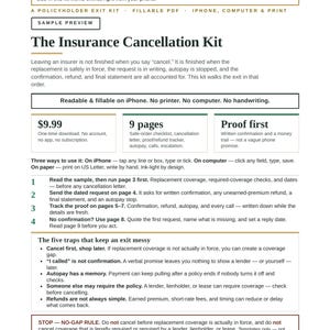 Insurance Cancellation Kit | Insurance Cancellation Letter, Cancel Insurance Policy, Refund Tracker, Autopay Stop Checklist, Fillable PDF