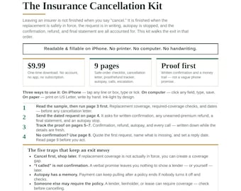 Insurance Cancellation Kit | Insurance Cancellation Letter, Cancel Insurance Policy, Refund Tracker, Autopay Stop Checklist, Fillable PDF