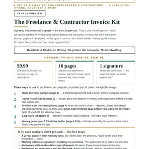 Freelance Invoice Kit | Freelance Invoice Template, Contractor Invoice, Small Business Invoice, Work Agreement, Receipt, Fillable PDF