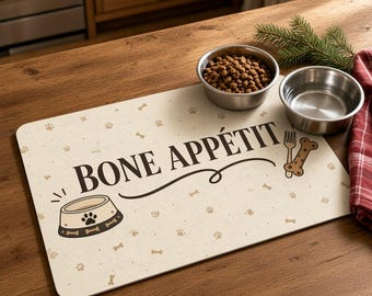Tapis pour gamelle de chien, tapis d'alimentation Bone Appetit 30 x 45 cm, set de table style ferme, cadeau pour nouveau-né, cadeau pour maman de chien, décoration pour la cuisine de votre animal