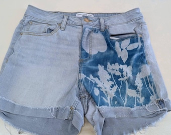 Upcycled sun dyed denim shorts