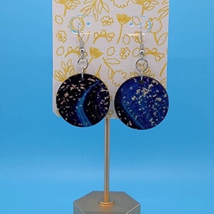 Wood earrings-Abstract blue and gold