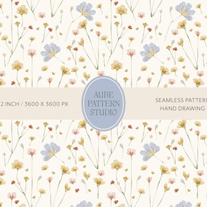 Hand Drawn Watercolor Wildflower Seamless Pattern (Digital Download)