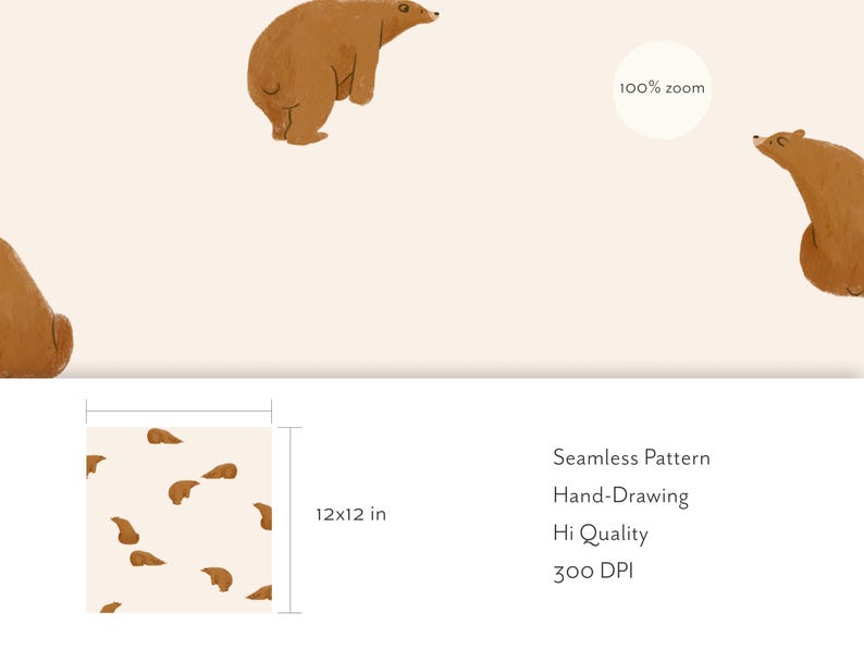 Minimal Woodland Bear Seamless Pattern Neutral Nursery Fabric Digital ...