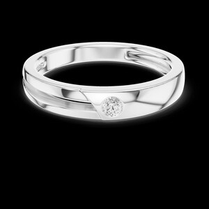 Alliance homme en or 14 carats sertie d'un diamant rond de laboratoire de 0,07 carat et serti sur un serti fendu.