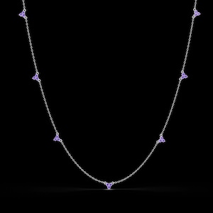 1.2 CTW Round Three-Stone Cluster Colorstone Station Necklace