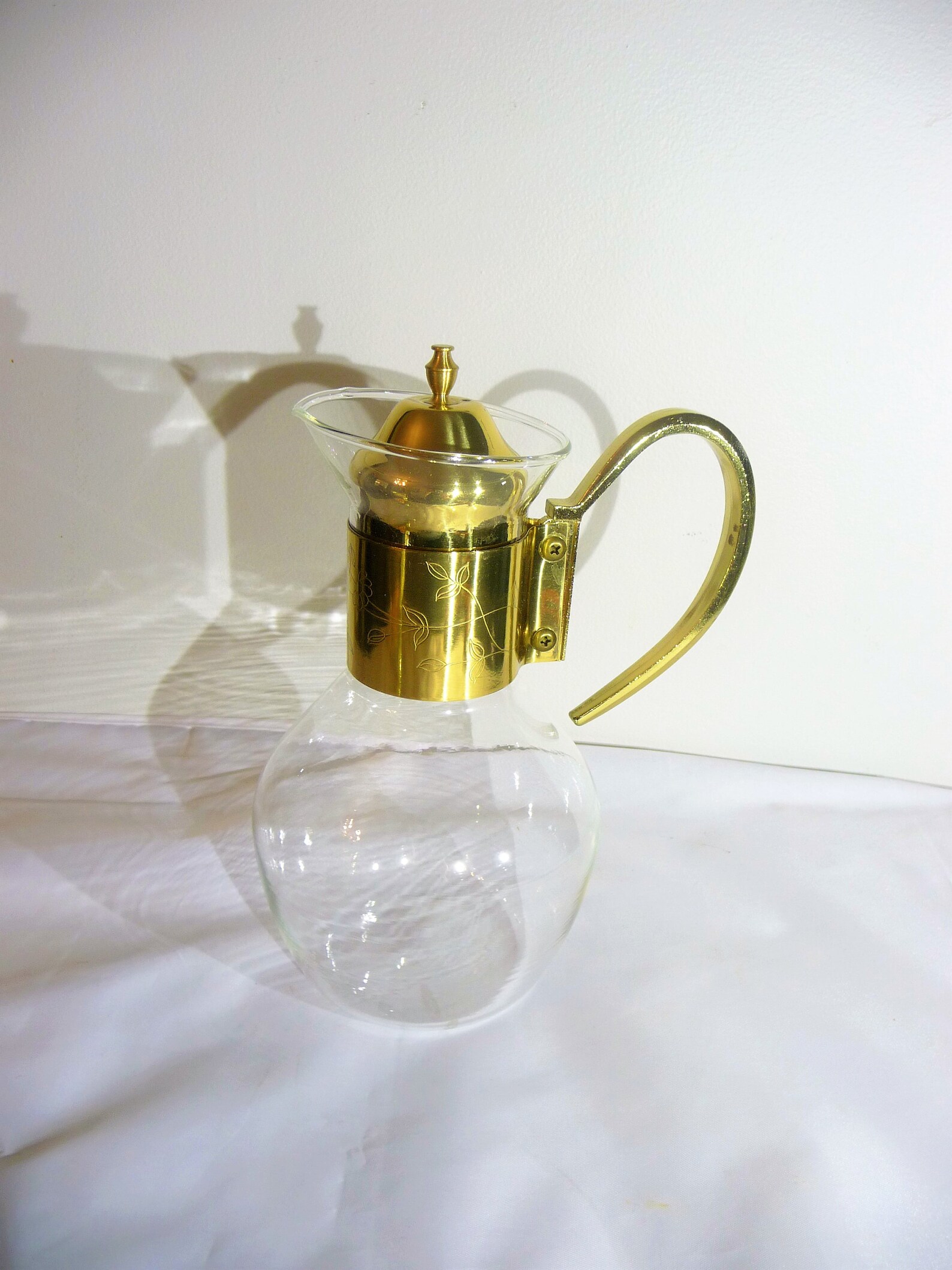 Vintage BRASS COFFEE URN Glass Sits On Brass Footed Stand Etsy