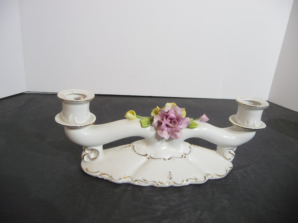 Vintage Double Candle Holder Porcelain Capodimonte Style Etsy