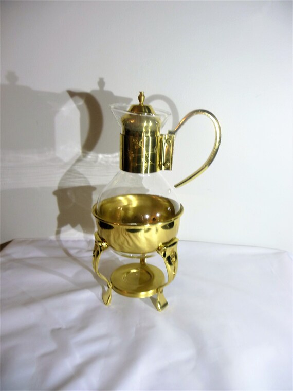 Vintage BRASS COFFEE URN Glass Sits On Brass Footed Stand Etsy