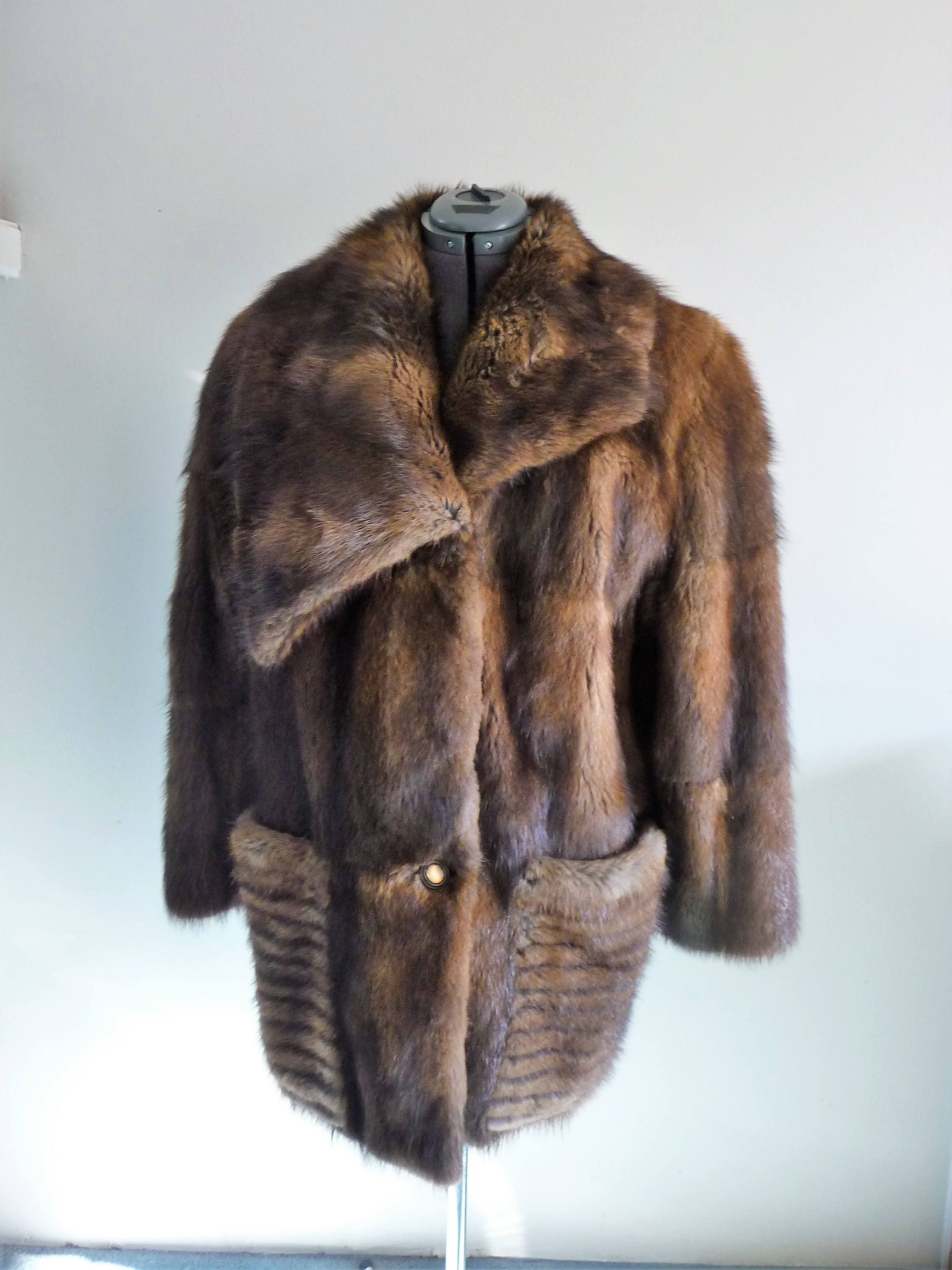Vintage Muskrat Ladies Fur Coat With Brown Silk Lining 3/4 Etsy