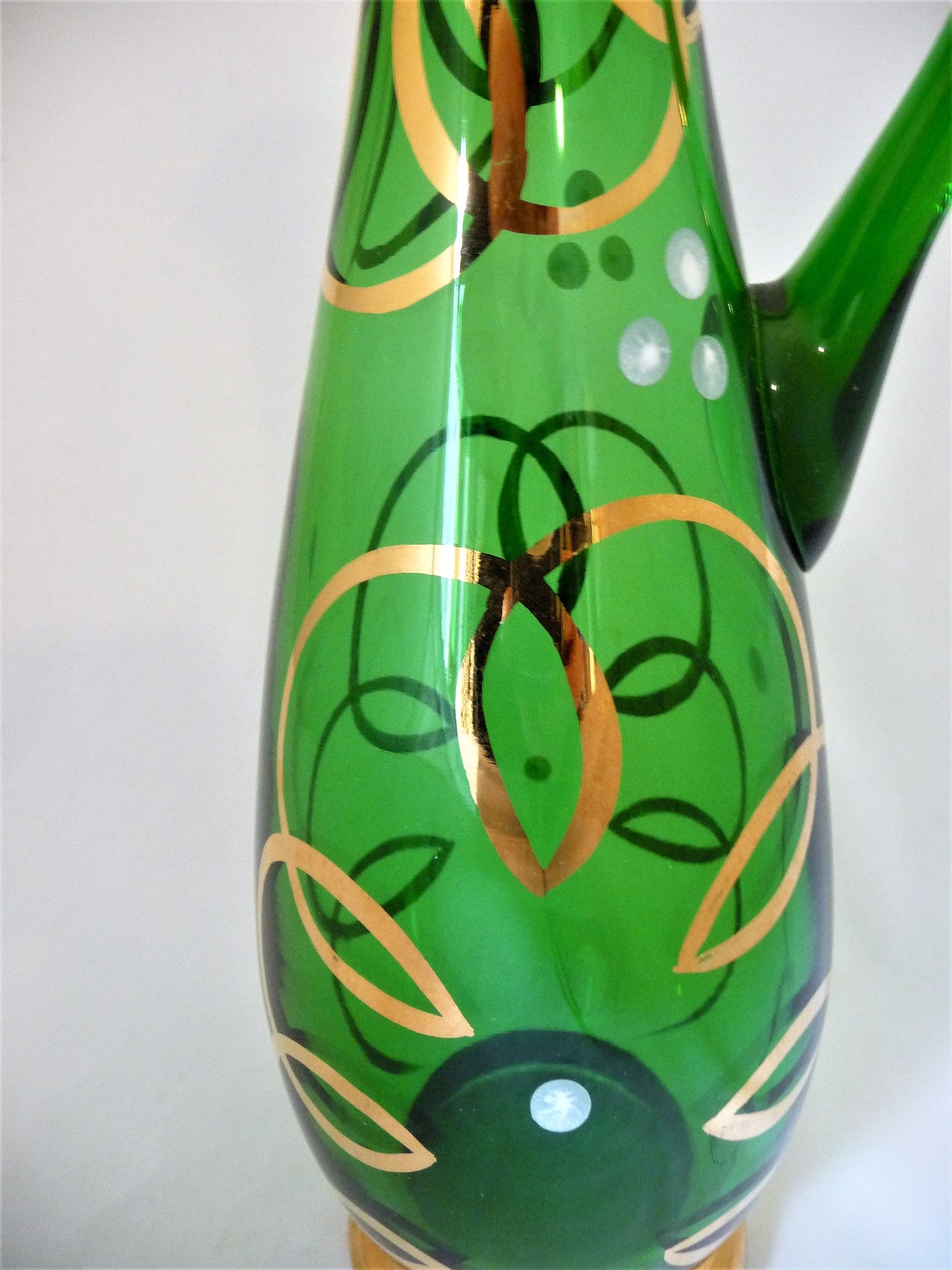 Vintage Bohemia Green Crystal Vase or Pitchers Gold And Etsy