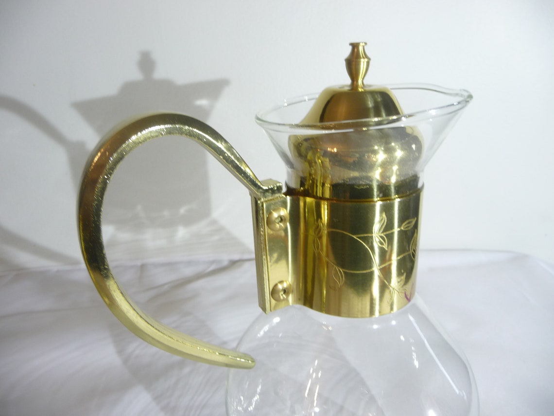 Vintage BRASS COFFEE URN Glass Sits On Brass Footed Stand Etsy