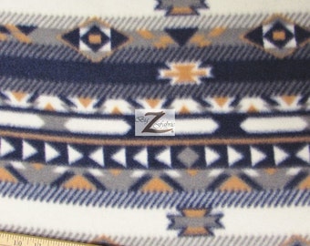 Indian Ikat Blue Anti-Pill Polar Fleece Fabric Polyester 13 Oz 58-60