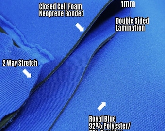 BIGZFABRIC® Neopren Bonded Sponge Wodoodporna tkanina na pianki - Royal Blue 1 mm - szerokość 58"/60" docinana na wymiar Koozies Heat Insulator Closed Cell