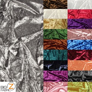 May include: A collection of 18 crushed velvet fabric swatches in various colors, including silver, white, red, purple, green, brown, blue, teal, black, pink, and orange. The fabric has a textured, crushed look.