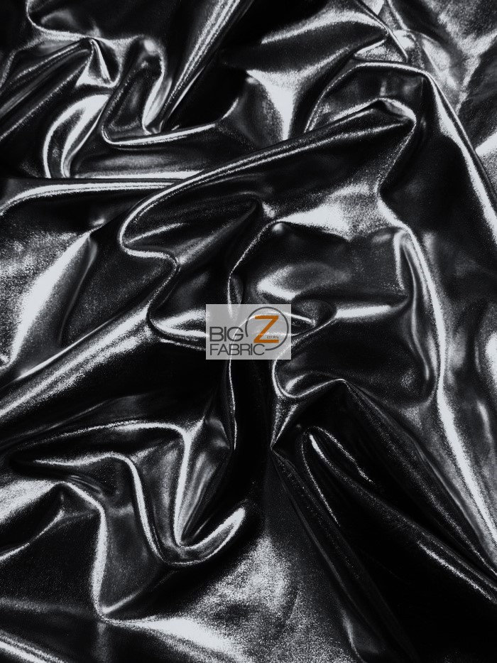 Metallic Foil Spandex Fabric - BLACK - Sold by the Yard 2 Way  