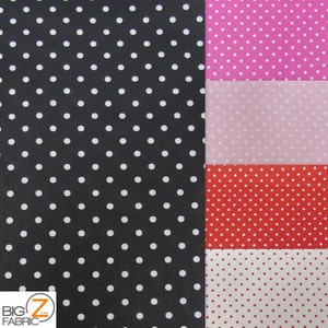 May include: Four fabric swatches with white polka dots on different colored backgrounds. The swatches are black, pink, light pink, and red.