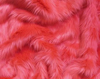 Solid Shaggy Faux Fur Fabric - WATERMELON - Sold By The Yard 62" Width Coats Costumes Scarfs Rugs Props Long Pile