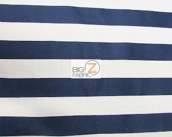 Poly Cotton 1" Stripe Fabric - Navy/White - Sold By The Yard