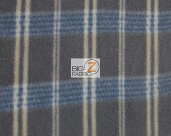 Tartan Plaid Polar Fleece Fabric - BLUE/GRAY - 60" Width Sold By The Yard DIY Blanket Clothing Lining