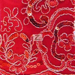 Floral Embroidery Sequins Mesh Fabric - RED - 52" Width Sold By The Yard