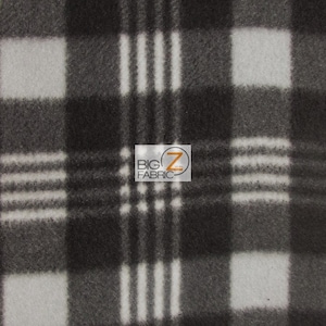Tartan Plaid Polar Fleece Fabric - BLACK/GRAY - 60&quot; Width Sold By The Yard DIY Blanket Clothing Lining