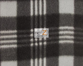 Tartan Plaid Polar Fleece Fabric - BLACK/GRAY - 60" Width Sold By The Yard DIY Blanket Clothing Lining