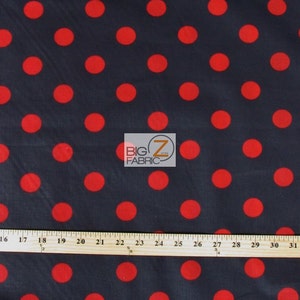 Big Polka Dot Polycotton Fabric - BLACK/RED Dots - Vendu par cour - Poly Cotton