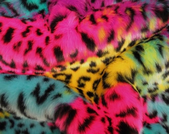 Leopard Animal Faux Fur - Rainbow - By The Yard Costume Clothing Accessories Scarf Coats Rugs
